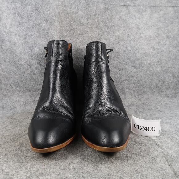 Aldo Shoes Womens 9 Ankle Boots Black Leather Bootis Block Heel Zip Almond Toe - Picture 2 of 12